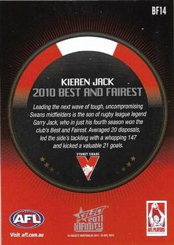 2011 Select AFL Infinity - Best & Fairest #BF14 Kieren Jack Back